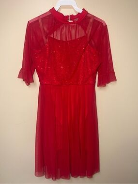 Revolution Red Sheer Mesh Sequin Cocktail Dress
